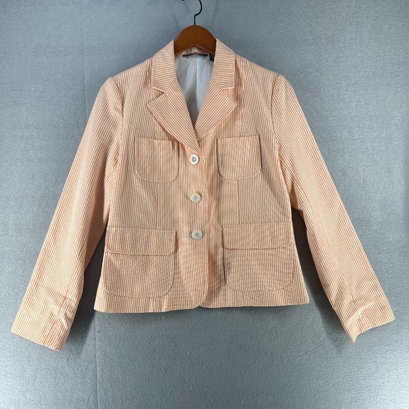 Hillard & Hanson Womens Striped Jacket M Orange Nautical Basic Safari Lined - Picture 1 of 14